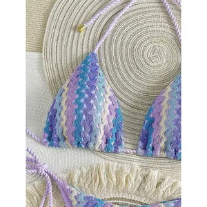 ZAFUL 2 Piece Triangle Bikini Swim Knitted Halter Bathing Suit US LARGE thumbnail 3