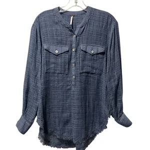 Free People Talk To‎ Me Popover Gauze Tunic Shirt Blouse XS sheer blue Boho thumbnail 3