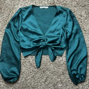 Women's Long-Sleeve Tie-Front Satin Blouse thumbnail 1