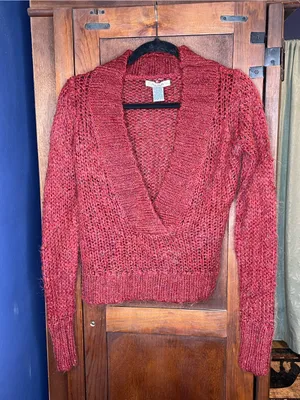 Free People Vintage Womens Red Wrap Sweater Medium Mohair Wool Blend Fuzzy Boho thumbnail 2