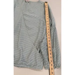 Loft Top Womens Medium Mint Green Swiss Dot Polka Dot Faux Wrap Work Office thumbnail 4