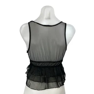 Zara Women's Black Sleeveless Mesh Ruffle Tiered Peplum Tank Blouse Top Size S thumbnail 4