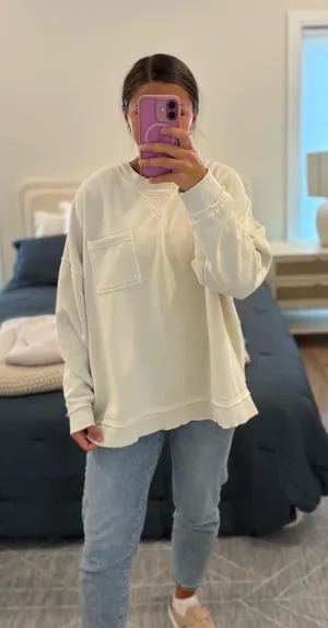 Natural Reflections Cream Oversized Pocket Pullover Size XL thumbnail 1