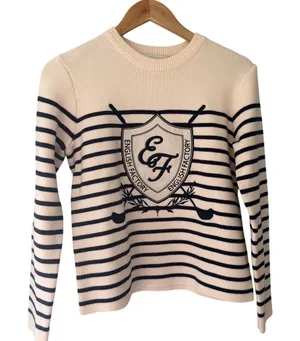 English Factory Golf Crest Sweater Cream Navy Striped Preppy Golfcore Small thumbnail 1