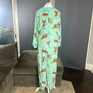 Nick & Nora Adult Teen Unisex Fleece One Piece Sock Monkeys Pajama Size S NWT thumbnail 2