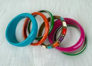 Y2K Lot of 6 Chunky Acrylic Stackable Bangle Bracelets Multi-Color Boho Chunky thumbnail 1