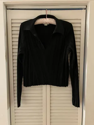 Maeve Anthropologie Black Ribbed Long Sleeve Polo Medium thumbnail 2