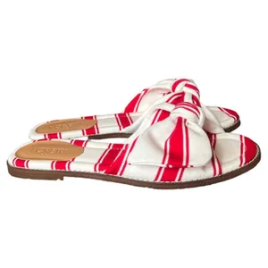 J.Crew Red/Ivory Stripe Print Cotton Upper Knot Slide Sandals, US7.5 thumbnail 6