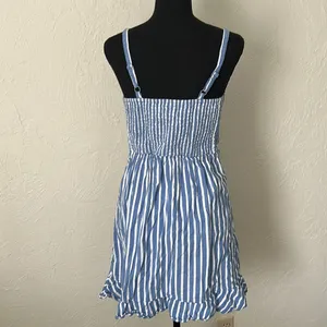 Old Navy Blue and White Striped Ruffled Hem European Sundress W/ Smocked Back thumbnail 5
