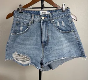 Princess Polly High Waisted Distressed Denim Shorts Light Wash Size 4 US thumbnail 1