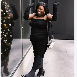 Eloquii Black Strapless Ruched Mesh Midi Dress Size 24 NWT thumbnail 4