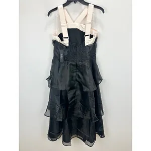 Lulus Black Tiered Organza Midi Dress Ivory Bow Sleeveless Party Cocktail XL NWT thumbnail 4