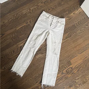 Levi’s high waisted white wedgie straight leg raw hem button fly jean pants 26 thumbnail 4
