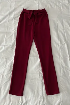 Maroon Self Tie Skinny Pants thumbnail 1