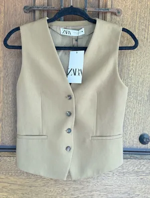 Zara Olive Button-Front Tailored Vest Size XS thumbnail 1