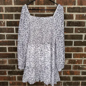 NWT 1.State Purple Floral Long Blouson Sleeve Smocked Ruffle Hem Dress thumbnail 5