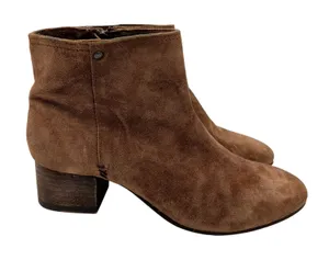 Trask Vivian‎ Brown Suede Leather Ankle Boots 9.5M Block Heel Side Zip 36-0946 thumbnail 1