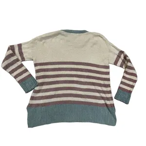 Easel Los Angeles cream, dark pink & teal‎ striped soft sweater size large thumbnail 2
