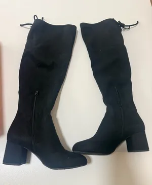 Kelly & Katie Black Suede-Look Over-the-Knee Block Heel Boots thumbnail 1