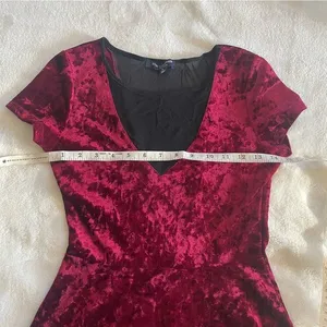 One Clothing Crushed Velvet Maroon Dress with Black Mesh Chest size S thumbnail 5