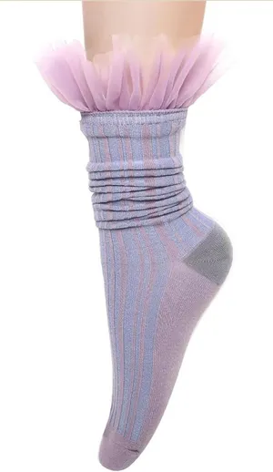 Sox Womens Lace Ruffle Socks Retro Solid Slouch Socks Girls thumbnail 1