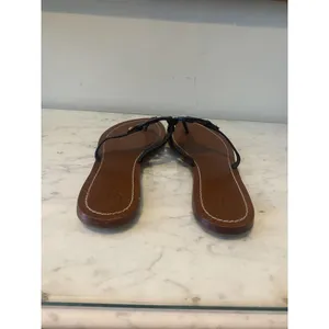 Tory Burch Gabriel Shoes Womens Size 10 Black Miller Thong Sandals Leather Logo thumbnail 4