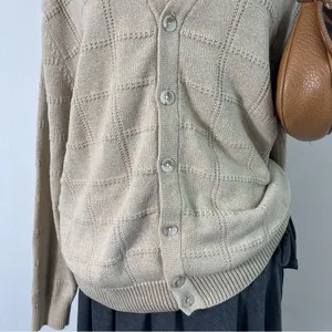 American Vintage Vintage 90s Grandpa Cream Knit Button‎ Cardigan Sweater Womens Large thumbnail 3