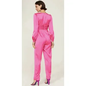 Mac Duggal Pink Plunge Neck Long Sleeve Satin Jumpsuit Size 12 $358 Fuchsia thumbnail 3