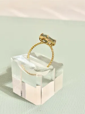 TJ Maxx 14K Gold Plated Oval Green Amethyst Twisted Rope Cocktail Ring Sz 9 thumbnail 5