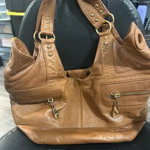 Steven by Steve Madden Brown genuineLeather Bag with Gold hardware and zippers thumbnail 1
