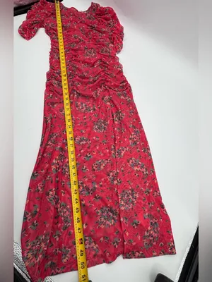 Free People Red Floral Ruched Midi Dress with Puff Sleeves thumbnail 9