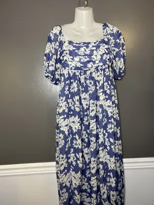 Wallflower Dress Womens Large Blue Floral Square Neck Smocked Maxi Sundress thumbnail 2