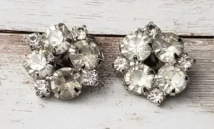 Vintage Clip On Earrings Group of Clear Gems 7/8" thumbnail 1