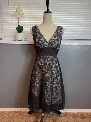Studio Y Dark Brown Floral Lace Dress Size L Y2K Romantic Empire Waist thumbnail 3
