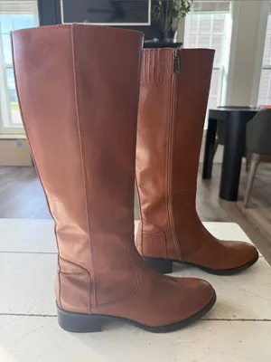 Donald J. Pliner Bibi Cognac Tall Smooth Soft Leather Riding Lug Boots, 9.5 M thumbnail 3