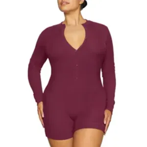 SKIMS Soft Lounge Long Sleeve Henley Onesie Red Brick Women XL NWT thumbnail 2