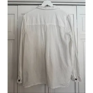 H&M white linen pocket front button down size medium thumbnail 5