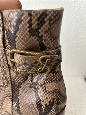 Sam & Libby Size 8.5 Faux Snake Skin Stacked Heel Jett Boots in Mocha Multi thumbnail 6