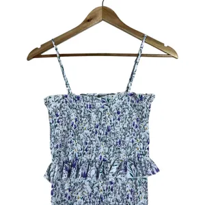 Beginning Boutique Smocked Floral Tiered Maxi Dress White Purple Boho Size M thumbnail 2