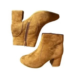 Top Moda‎ Women's Ankle Booties Brown Round Toe Block Heel Side Zip Size 7 thumbnail 3