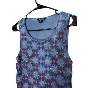 Lucky Brand Embellished Tank Top Women Size M Blue Floral‎ Beaded thumbnail 2