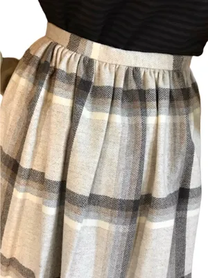 Vintage 1980'S Century Beige & Brown Plaid Wool Midi Skirt (12) thumbnail 7