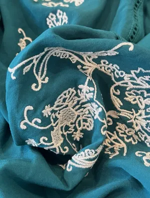 Forever 21 Blue Green Teal White Lace Embroidered Boho Bohemian Flowy Summer Mini Dress thumbnail 7