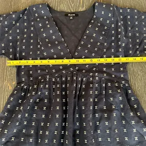 Madewell V-Neck Dolman Sleeve Mini Babydoll Dress Navy Textured Dot Women's thumbnail 6
