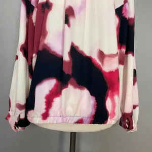 Nine West Blouse Watercolor Print Women XXL Abstract Keyhole Neck Long Sleeve thumbnail 9
