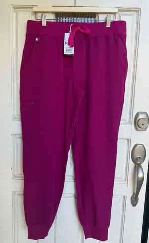 FIGS Zamora Jogger Scrub Pants Dark Magenta Pink Women Size Large Regular NWT thumbnail 1