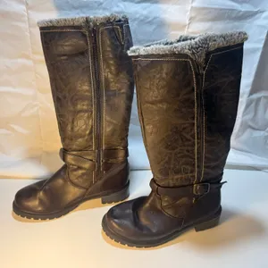 Womens Bass Size 7 Lyndsay Brown Faux Shearling Tall Boots Cozy Winter Zipper thumbnail 5