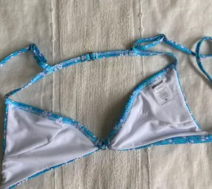 Bright swimwear blue floral bikini top thumbnail 2