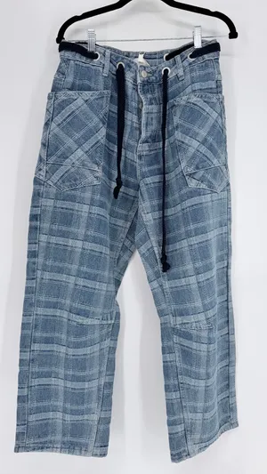 Böhme Judy Plaid Barrel Jeans Womens Medium High Rise Patchwork Cropped NEW thumbnail 1