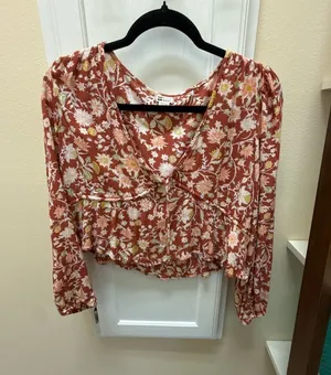 Billabong Time Goes By Cropped Peplum Long Sleeve Floral Top thumbnail 1